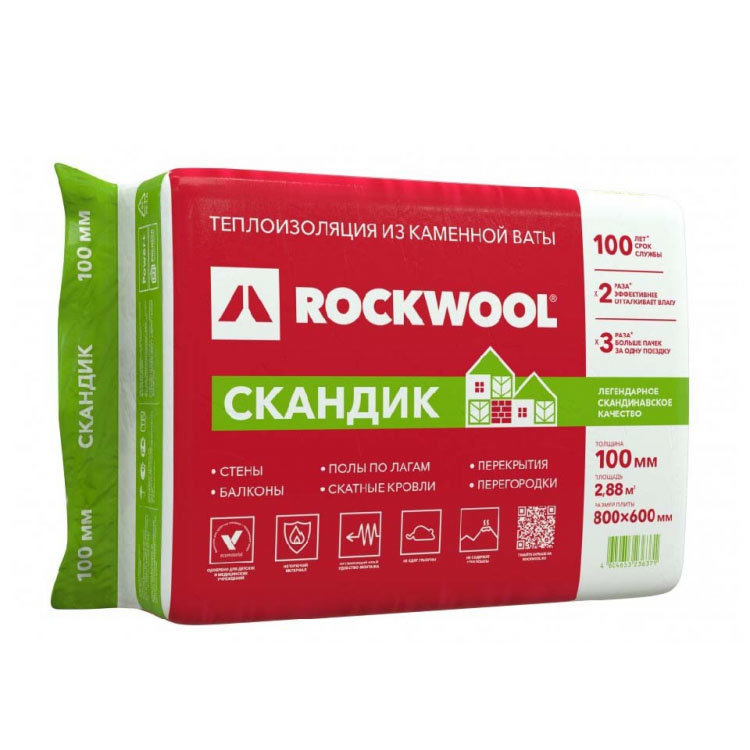 Теплоизоляция ROCKWOOL  / РОКВУЛ Лайт Баттс СКАНДИК 800*600*50 5,76 кв.м.