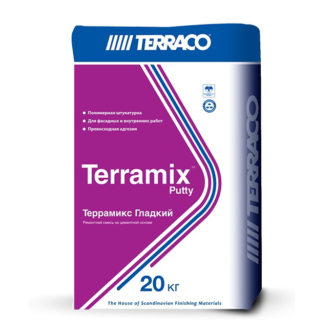 Terramix Smooth White/Террамикс Финишная Белая суперэластичная полимерная шпаклевка  20 кг/меш.