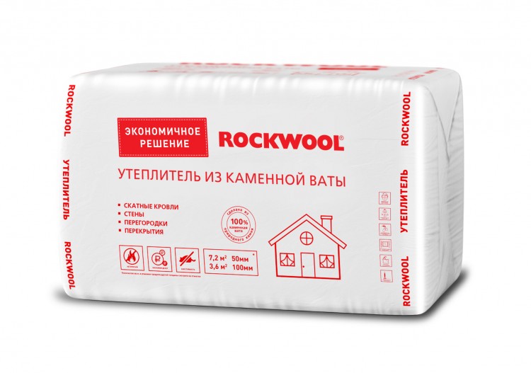 Теплоизоляция ROCKWOOL Эконом 1000*600*50 7,2 кв.м. Теплоизоляция ROCKWOOL Эконом 1000*600*50 7,2 кв.м.