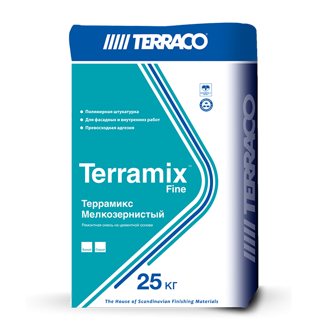 Terramix Fine White/ Террамикс Мелкозернистый Белый тонкослойная штукатурная ремонтная смесь 25 кг/меш.
